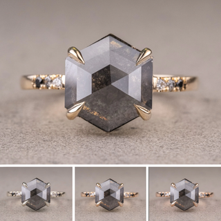 2.33 Carat Black Hexagon Diamond Engagement Ring, Ombre Jules Setting