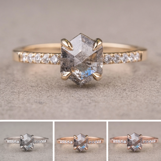 1.38 Carat Salt and Pepper Hexagon Diamond Engagement Ring, Jules Setting