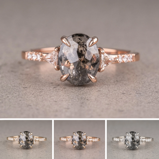 2.33 Carat Black Salt and Pepper Oval Diamond Engagement Ring, Eliza Setting