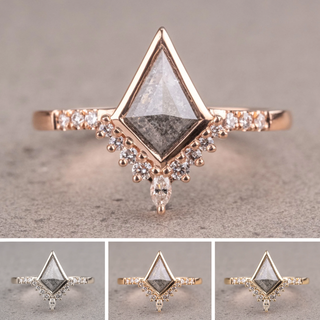 .98 Carat Salt and Pepper Kite Diamond Engagement Ring, Avaline Setting