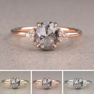 1.61 Carat Salt and Pepper Oval Diamond Engagement Ring, Quinn Setting