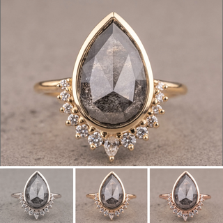 3.22 Carat Salt and Pepper Pear Diamond Engagement Ring, Bezel Ava Setting