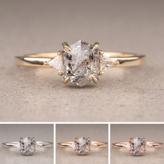 1.04 Carat Salt and Pepper Hexagon Diamond Engagement Ring, Zoe Setting