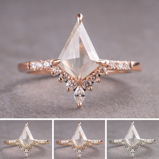 1.16 Carat Icy White Kite Diamond Engagement Ring, Avaline Setting, 14K Rose Gold