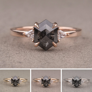 1.55 Carat Black Hexagon Diamond Engagement Ring, Zoe Setting
