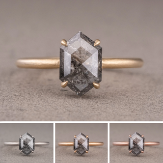 1.84 Carat Salt and Pepper Hexagon Diamond Engagement Ring, Jane Setting
