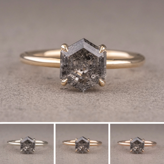 1.92 Carat Salt and Pepper Hexagon Diamond Engagement Ring, Basket Jane Setting