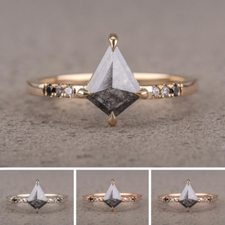 .84 Carat Black Salt and Pepper Kite Diamond Engagement Ring, Ombre Jules Setting