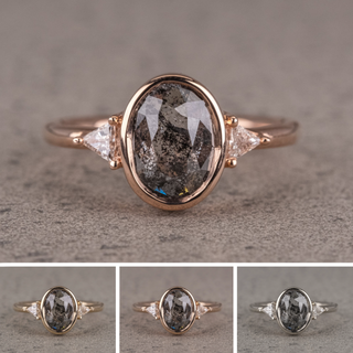 1.29 Carat Salt and Pepper Oval Diamond Engagement Ring, Bezel Zoe Setting