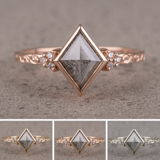 1.79 Carat Salt and Pepper Lozenge Diamond Engagement Ring, Bezel Quinn Setting