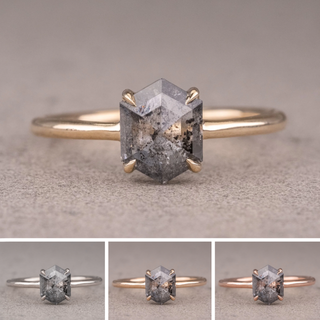 1.21 Carat Salt and Pepper Hexagon Diamond Engagement Ring, Jane Setting