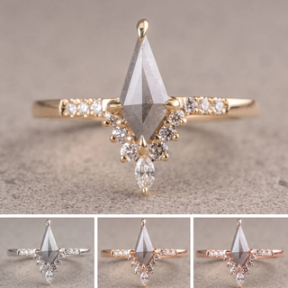 .92 Carat Salt and Pepper Kite Diamond Engagement Ring, Avaline Setting