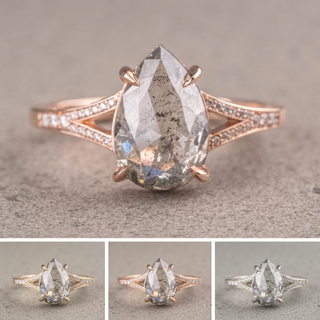 1.52 Carat Salt and Pepper Pear Diamond Engagement Ring, River Setting