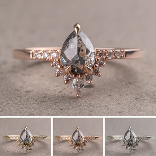 1.05 Carat Salt and Pepper Pear Diamond Engagement Ring, Avaline Setting