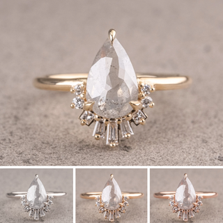 1.54 Carat Salt and Pepper Pear Diamond Engagement Ring, Wren Setting