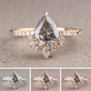 2.14 Carat Salt and Pepper Pear Diamond Engagement Ring, Avaline Setting