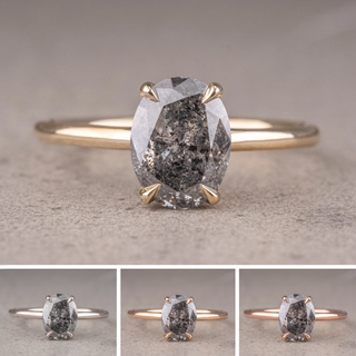 1.31 Carat Salt and Pepper Oval Diamond Engagement Ring, Basket Jane Setting