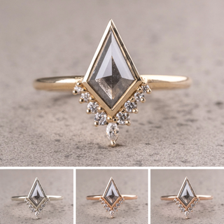 1.36 Carat Salt and Pepper Kite Diamond Engagement Ring, Bezel Ava Setting