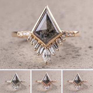 1.22 Carat Salt and Pepper Kite Diamond Engagement Ring, Bezel Wren Setting