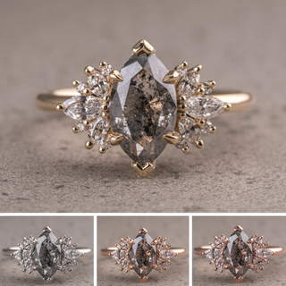 1.47 Carat Salt and Pepper Marquise Diamond Engagement Ring, Monarch Setting