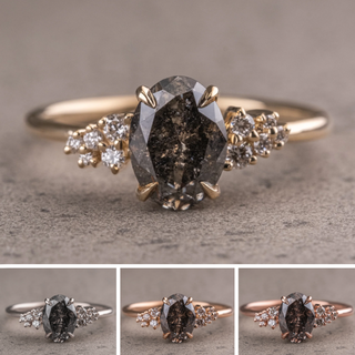 2.17 Carat Salt and Pepper Oval Diamond Engagement Ring, Aspen Setting