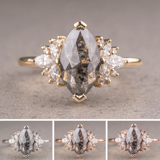 1.95 Carat Salt and Pepper Marquise Diamond Engagement Ring, Monarch Setting