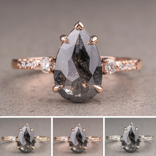 1.22 Carat Black Pear Diamond Engagement Ring, Eliza Setting