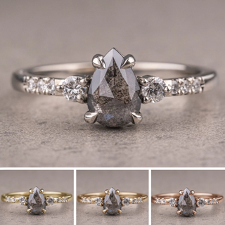 1.15 Carat Salt and Pepper Pear Diamond Engagement Ring, Eliza Setting