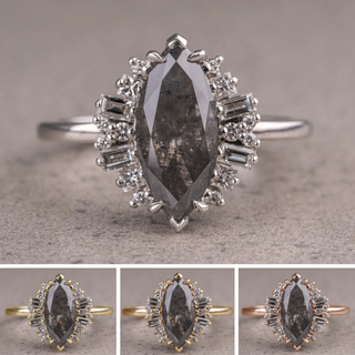 2.79 Carat Salt and Pepper Marquise Diamond Engagement Ring, Olive Setting