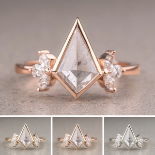 2.01 Carat Icy Salt and Pepper Kite Diamond Engagement Ring, Bezel Quinn Setting