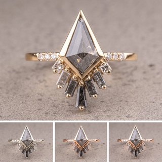 1.40 Carat Salt and Pepper Kite Diamond Engagement Ring, Bezel Salt and Pepper Wren Setting