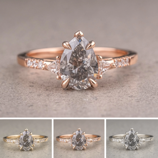 1.40 Carat Salt and Pepper Pear Diamond Engagement Ring, Liza Setting
