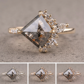 1.64 Carat Salt and Pepper Kite Diamond Engagement Ring, Sammy Setting