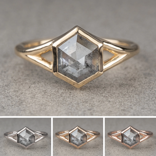 1.19 Carat Salt and Pepper Hexagon Diamond Engagement Ring, Bezel Jane Setting