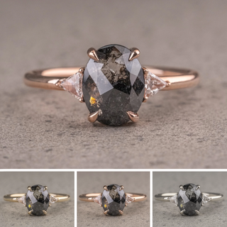 1.77 Carat Black Oval Diamond Engagement Ring, Zoe Setting