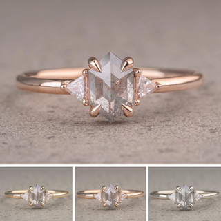 .91 Carat Salt and Pepper Hexagon Diamond Engagement Ring, Zoe Setting