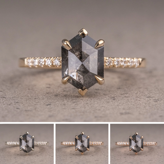 1.94 Carat Black Speckled Hexagon Diamond Engagement Ring, Sirena Setting