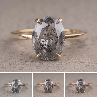 2.75 Carat Salt and Pepper Oval Diamond Engagement Ring, Basket Jane Setting