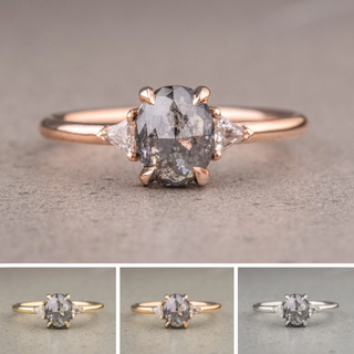 1.03 Carat Salt and Pepper Oval Diamond Engagement Ring, Zoe Setting