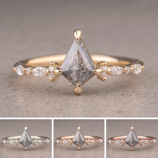 .85 Carat Salt and Pepper Kite Diamond Engagement Ring, Astrid Setting