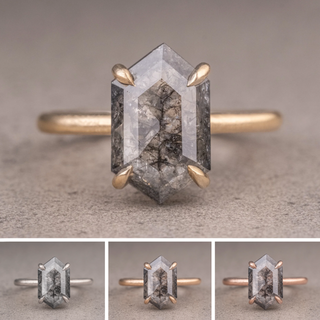2.53 Carat Salt and Pepper Hexagon Diamond Engagement Ring, Jane Setting
