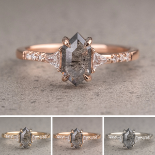 1.11 Carat Black Salt and Pepper Hexagon Diamond Engagement Ring, Eliza Setting