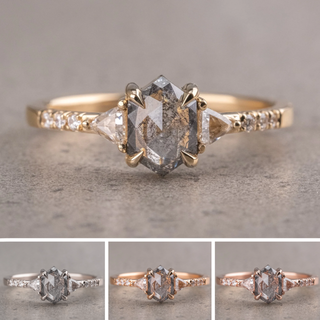 .84 Carat Salt and Pepper Hexagon Diamond Engagement Ring, Eliza Setting