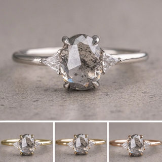 1.35 Carat Salt and Pepper Oval Diamond Engagement Ring, Zoe Setting