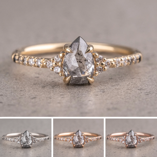 1.14 Carat Salt and Pepper Pear Diamond Engagement Ring, Ombre Quincy Setting