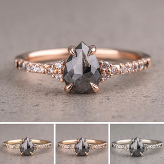 1.45 Carat Black Speckled Pear Diamond Engagement Ring, Ombre Quincy Setting