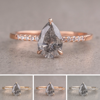1.65 Carat Salt and Pepper Pear Diamond Engagement Ring, Juliette Setting