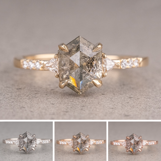 1.66 Carat Salt and Pepper Hexagon Diamond Engagement Ring, Eliza Setting