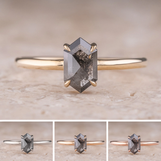 .84 Carat Black Hexagon Diamond Engagement Ring, Jane Setting