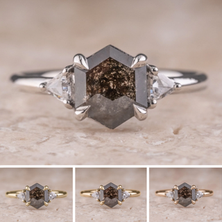 1.63 Carat Black Hexagon Diamond Engagement Ring, Zoe Setting